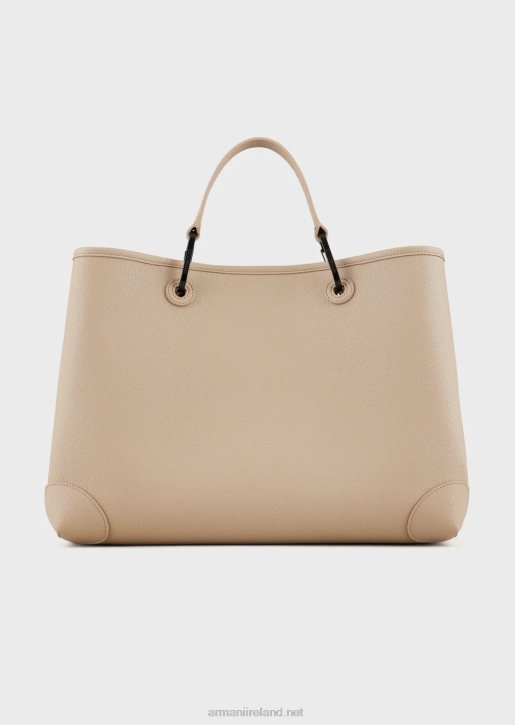 Women 086V703 Medium Multi-Pocketed Myea Shopper Bag With Deer Print Armani Beige