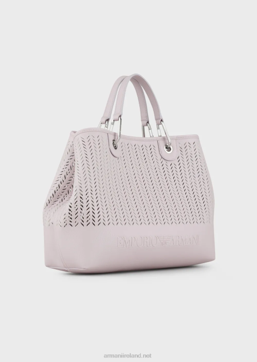 Women 086V704 Armani Sustainability Values Medium Myea Shopper Bag With Perforated Chevron MotifPink