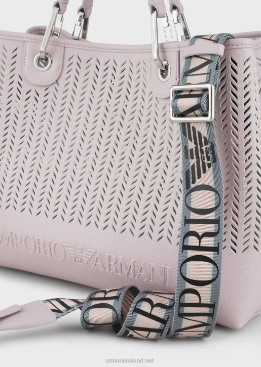 Women 086V704 Armani Sustainability Values Medium Myea Shopper Bag With Perforated Chevron MotifPink