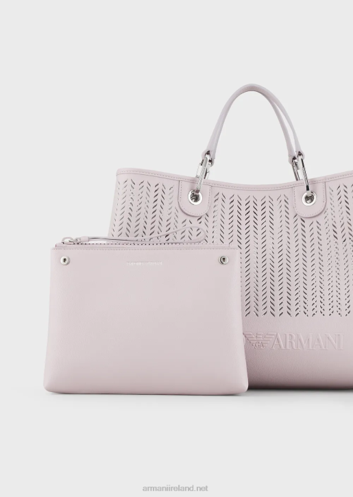 Women 086V704 Armani Sustainability Values Medium Myea Shopper Bag With Perforated Chevron MotifPink