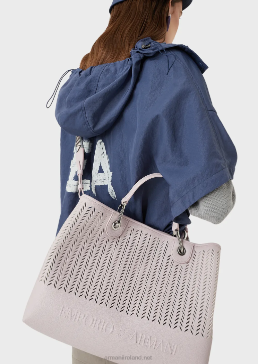 Women 086V704 Armani Sustainability Values Medium Myea Shopper Bag With Perforated Chevron MotifPink