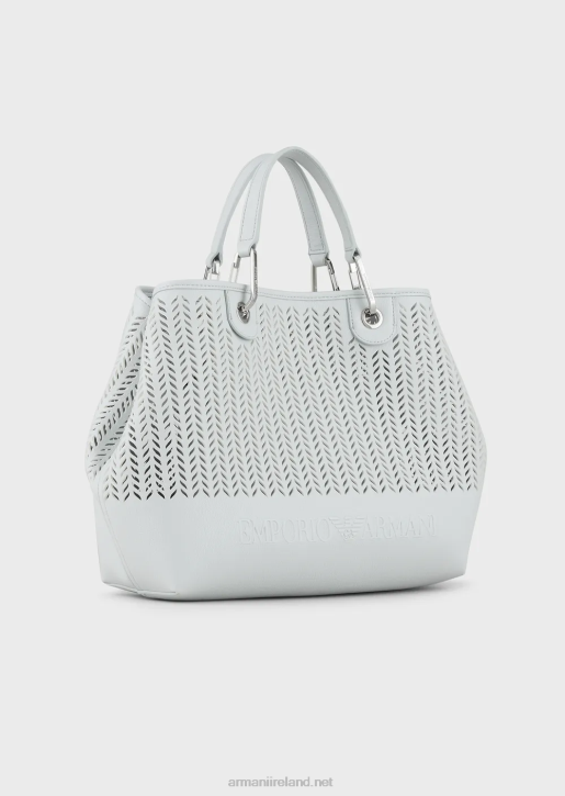 Women 086V705 Armani Sustainability Values Medium Myea Shopper Bag With Perforated Chevron MotifIce