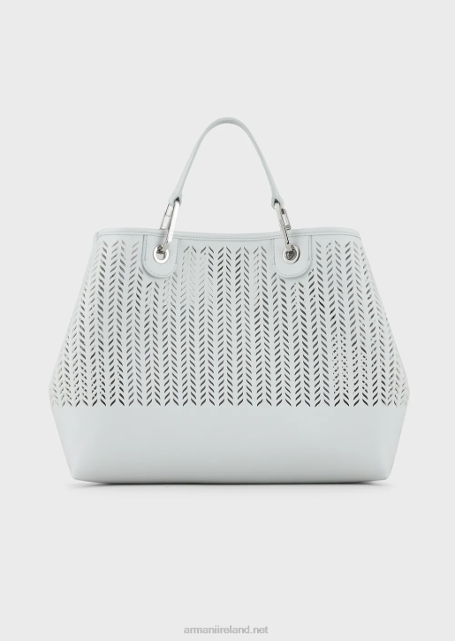 Women 086V705 Armani Sustainability Values Medium Myea Shopper Bag With Perforated Chevron MotifIce