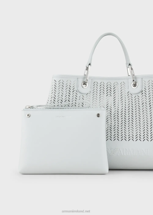Women 086V705 Armani Sustainability Values Medium Myea Shopper Bag With Perforated Chevron MotifIce