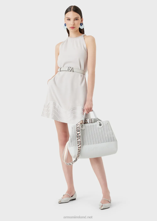 Women 086V705 Armani Sustainability Values Medium Myea Shopper Bag With Perforated Chevron MotifIce