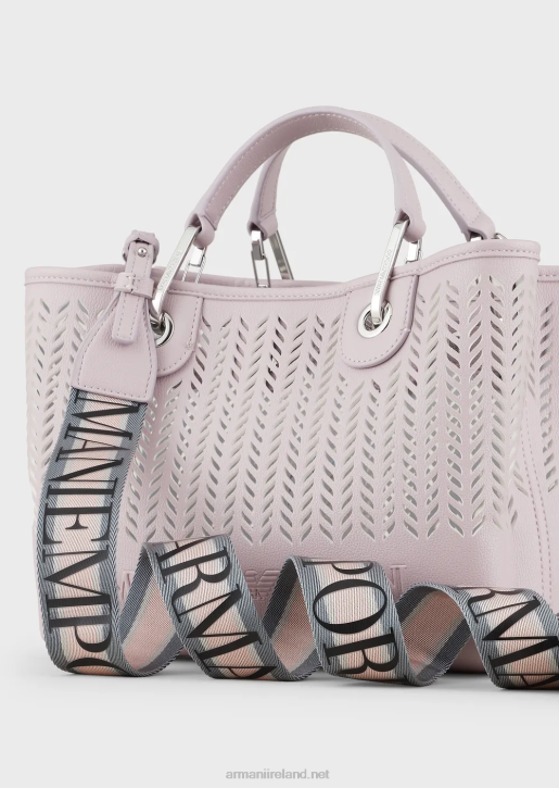 Women 086V706 Armani Sustainability Values Small Myea Shopper Bag With Perforated Chevron MotifPink