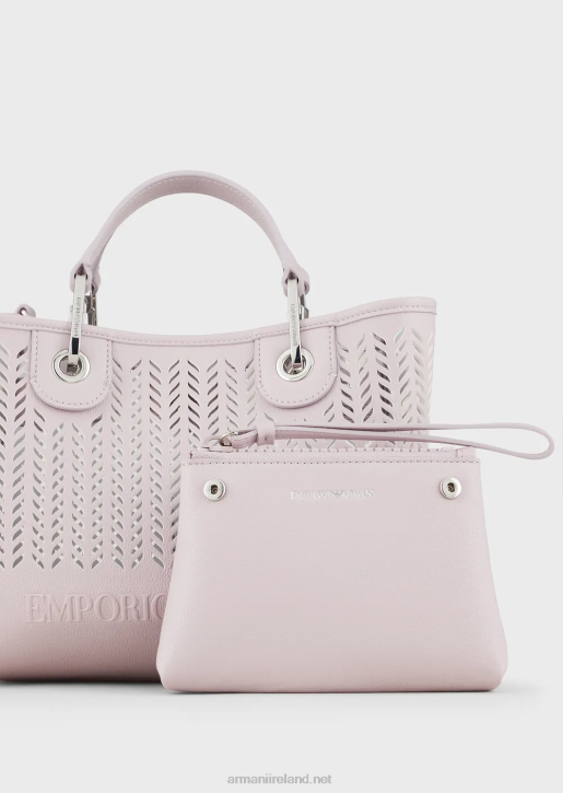 Women 086V706 Armani Sustainability Values Small Myea Shopper Bag With Perforated Chevron MotifPink