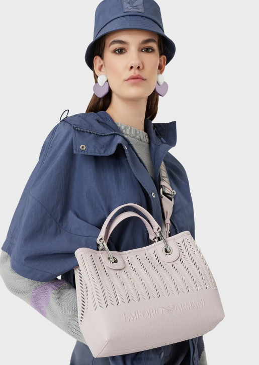Women 086V706 Armani Sustainability Values Small Myea Shopper Bag With Perforated Chevron MotifPink