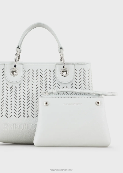 Women 086V707 Armani Sustainability Values Small Myea Shopper Bag With Perforated Chevron Motif