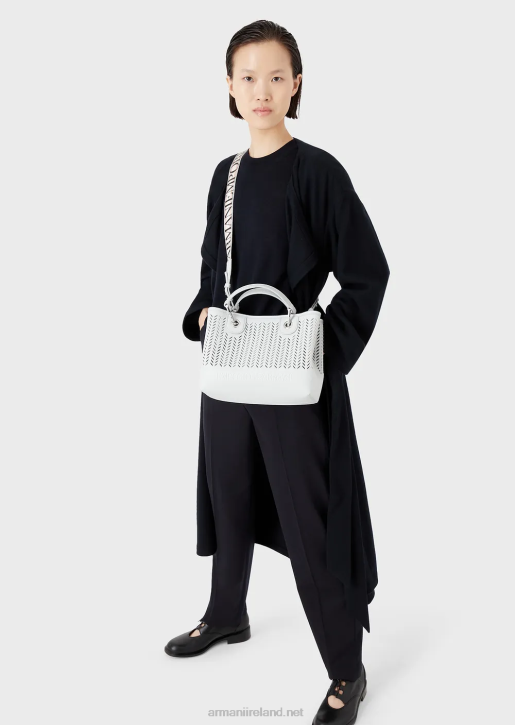 Women 086V707 Armani Sustainability Values Small Myea Shopper Bag With Perforated Chevron Motif