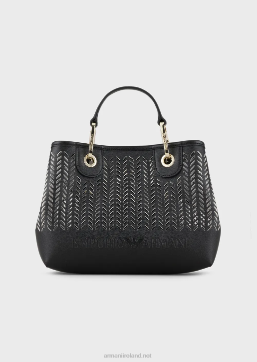 Women 086V708 Small Myea Shopper Bag With Perforated Chevron Motif Armani Black