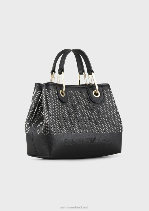 Women 086V708 Small Myea Shopper Bag With Perforated Chevron Motif Armani Black