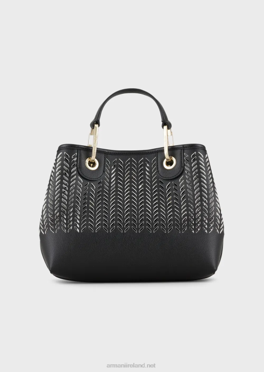 Women 086V708 Small Myea Shopper Bag With Perforated Chevron Motif Armani Black
