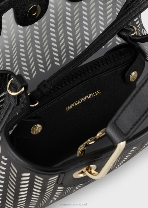 Women 086V708 Small Myea Shopper Bag With Perforated Chevron Motif Armani Black