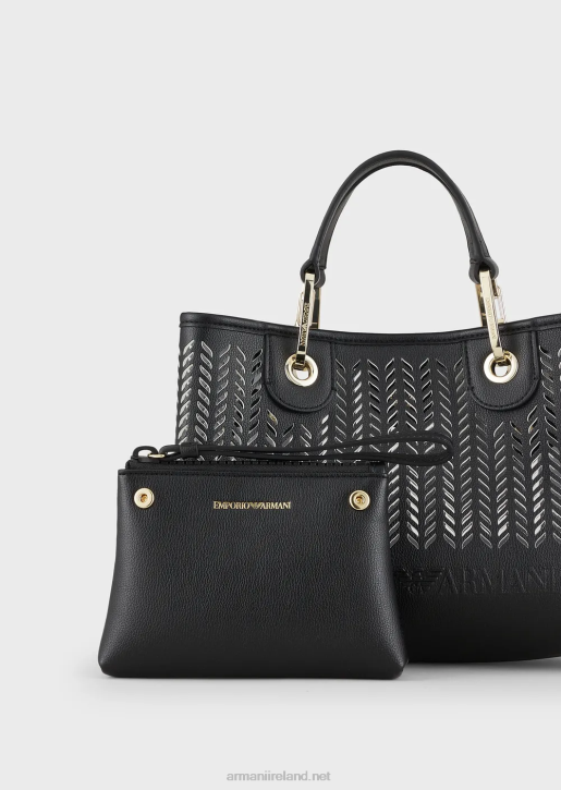 Women 086V708 Small Myea Shopper Bag With Perforated Chevron Motif Armani Black