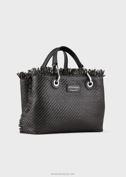 Women 086V709 Small Myea Bag Woven Straw Shopper Bag Armani Black