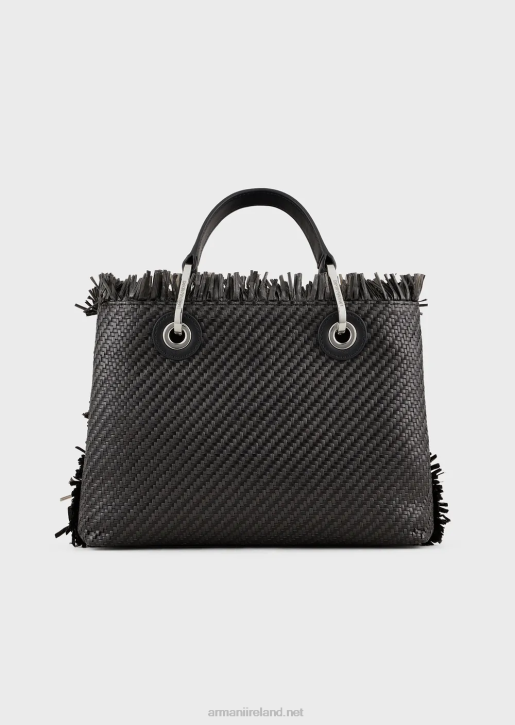 Women 086V709 Small Myea Bag Woven Straw Shopper Bag Armani Black
