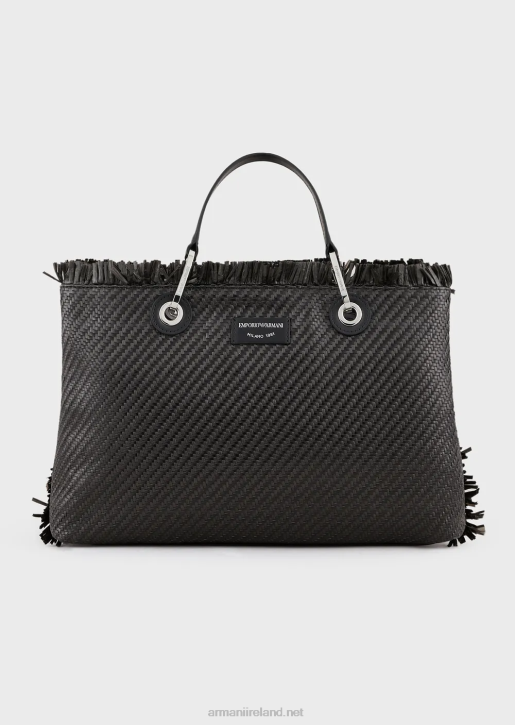 Women 086V710 Myea Bag Woven Straw Shopper Bag Armani Black