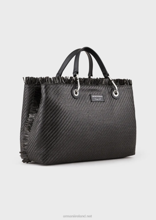 Women 086V710 Myea Bag Woven Straw Shopper Bag Armani Black