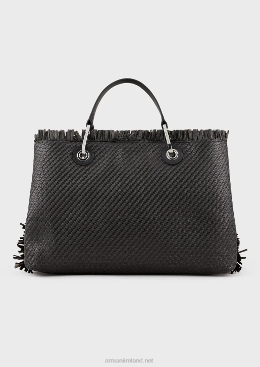 Women 086V710 Myea Bag Woven Straw Shopper Bag Armani Black