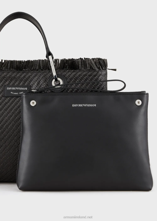 Women 086V710 Myea Bag Woven Straw Shopper Bag Armani Black