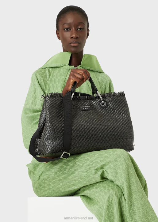 Women 086V710 Myea Bag Woven Straw Shopper Bag Armani Black