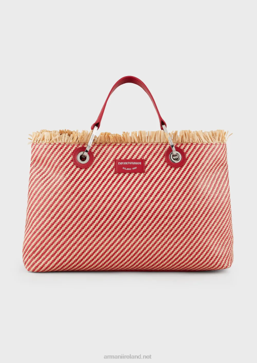 Women 086V711 Myea Bag Woven Straw Shopper Bag Armani Red