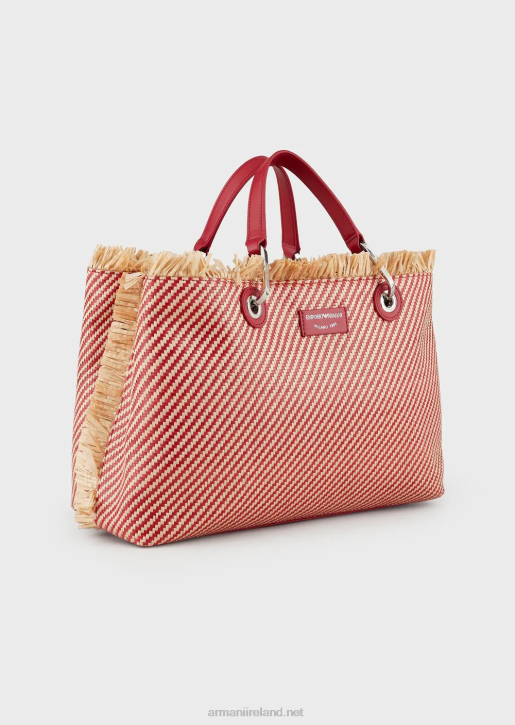 Women 086V711 Myea Bag Woven Straw Shopper Bag Armani Red