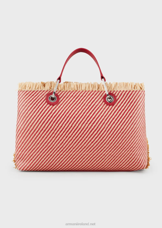 Women 086V711 Myea Bag Woven Straw Shopper Bag Armani Red