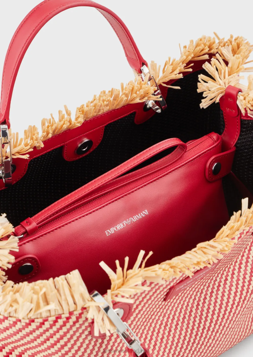 Women 086V711 Myea Bag Woven Straw Shopper Bag Armani Red
