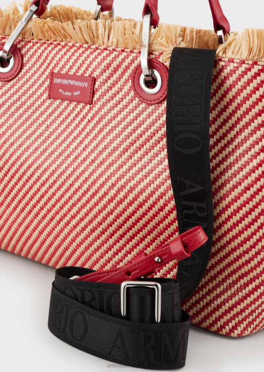 Women 086V711 Myea Bag Woven Straw Shopper Bag Armani Red