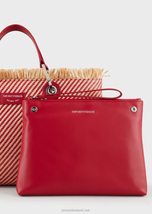 Women 086V711 Myea Bag Woven Straw Shopper Bag Armani Red