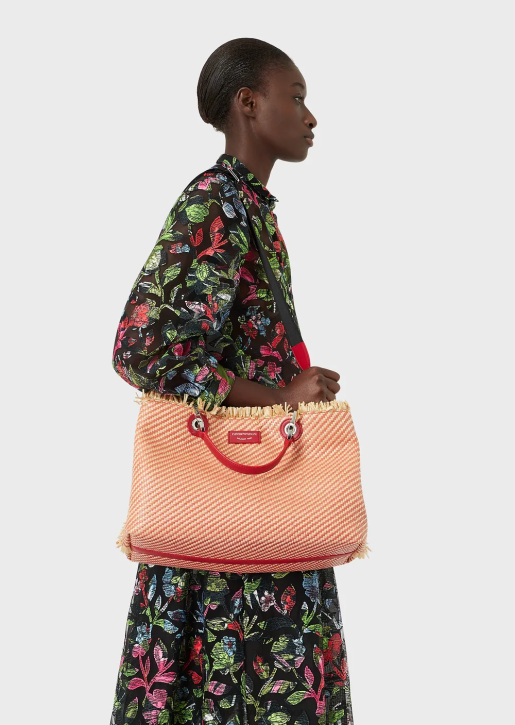 Women 086V711 Myea Bag Woven Straw Shopper Bag Armani Red