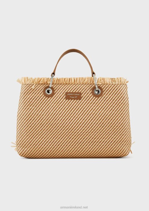 Women 086V712 Myea Bag Woven Straw Shopper Bag Armani Buff