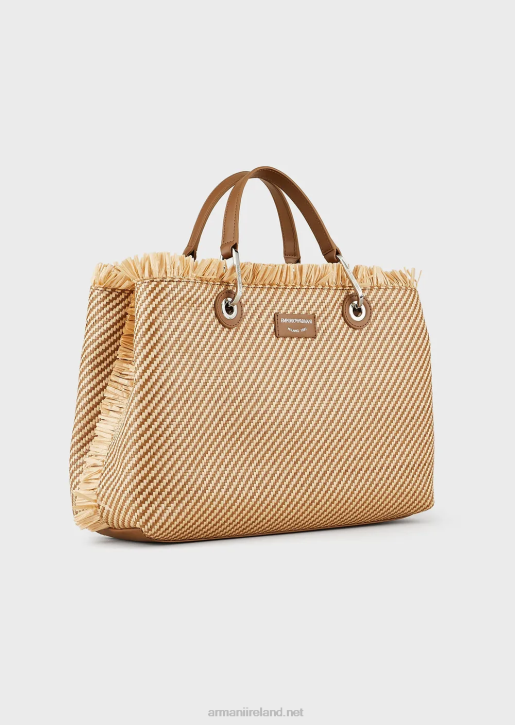 Women 086V712 Myea Bag Woven Straw Shopper Bag Armani Buff