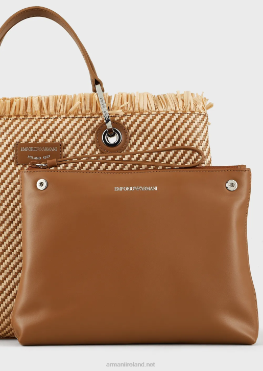 Women 086V712 Myea Bag Woven Straw Shopper Bag Armani Buff