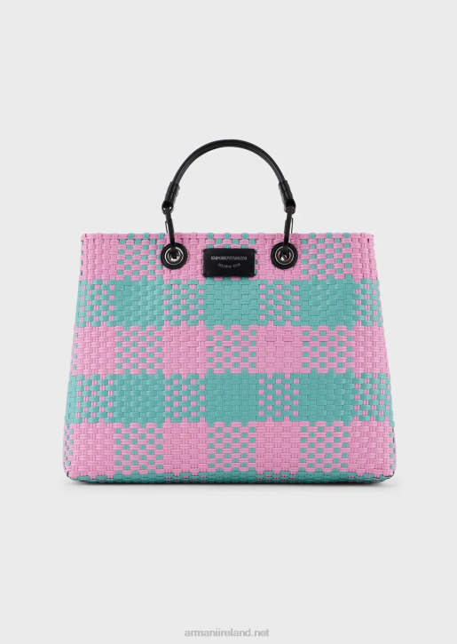 Women 086V713 Medium Myea Braided Shopper Bag With Check Motif Armani Pattern