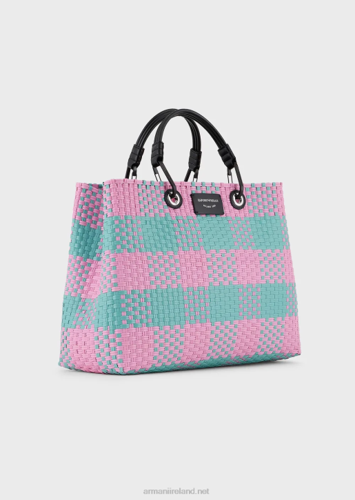 Women 086V713 Medium Myea Braided Shopper Bag With Check Motif Armani Pattern