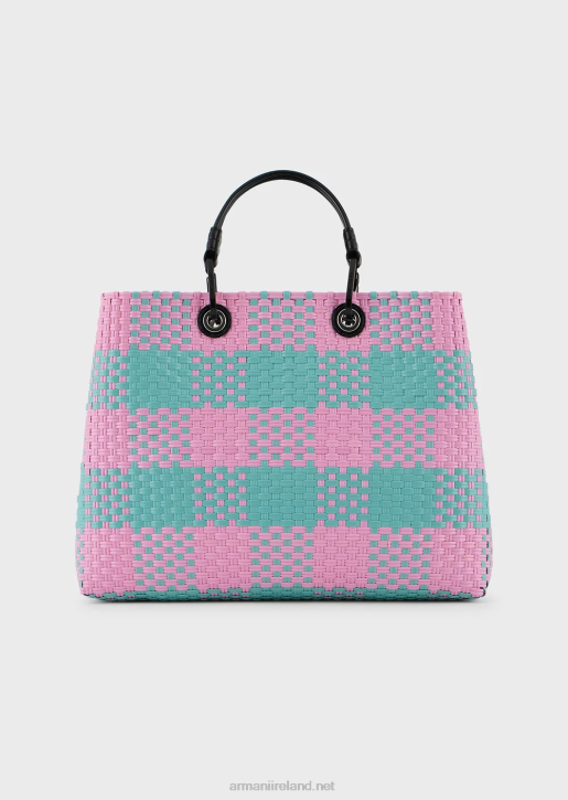 Women 086V713 Medium Myea Braided Shopper Bag With Check Motif Armani Pattern