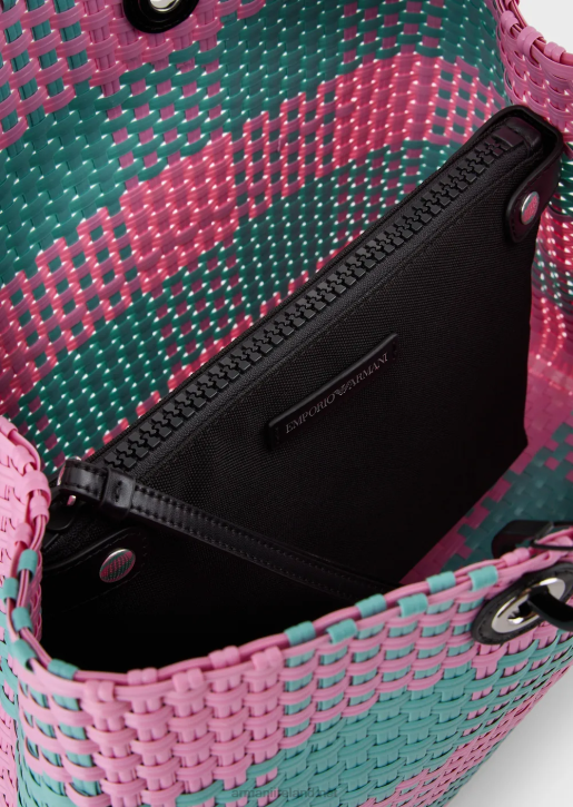 Women 086V713 Medium Myea Braided Shopper Bag With Check Motif Armani Pattern