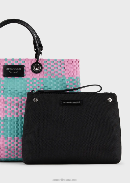 Women 086V713 Medium Myea Braided Shopper Bag With Check Motif Armani Pattern
