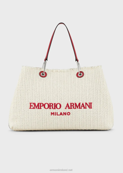 Women 086V714 Large, Straw Myea Resort Shopper Bag Armani Panna