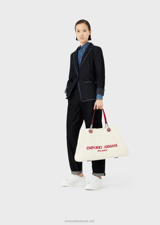 Women 086V714 Large, Straw Myea Resort Shopper Bag Armani Panna