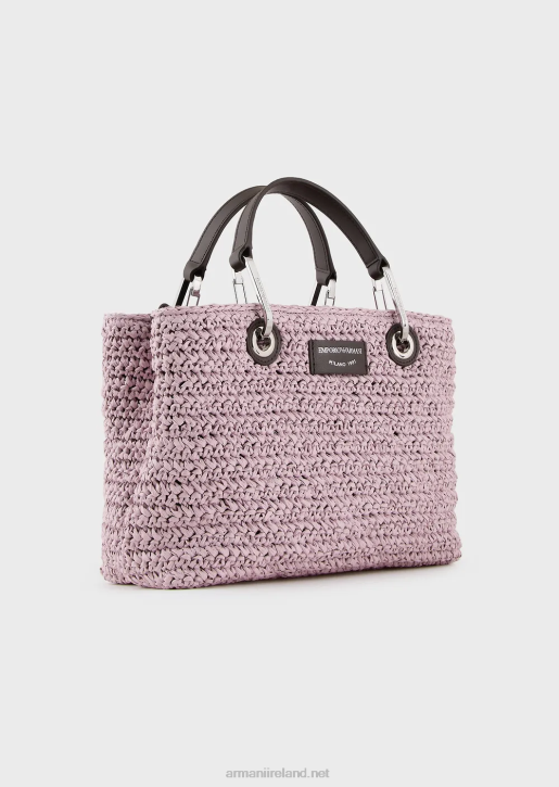 Women 086V719 Small Myea Shopper Bag In Matelasse Straw Armani Pink