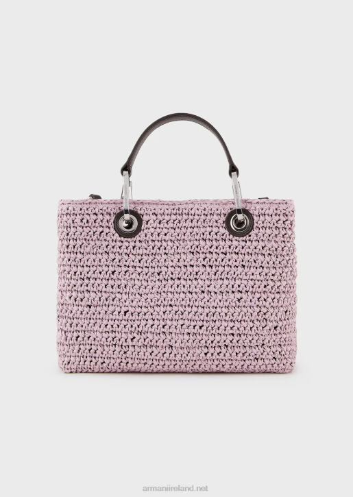 Women 086V719 Small Myea Shopper Bag In Matelasse Straw Armani Pink