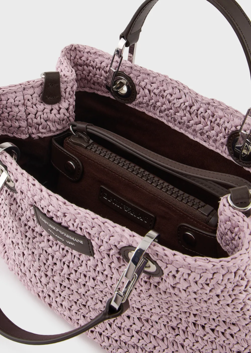 Women 086V719 Small Myea Shopper Bag In Matelasse Straw Armani Pink