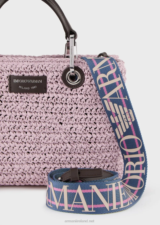 Women 086V719 Small Myea Shopper Bag In Matelasse Straw Armani Pink