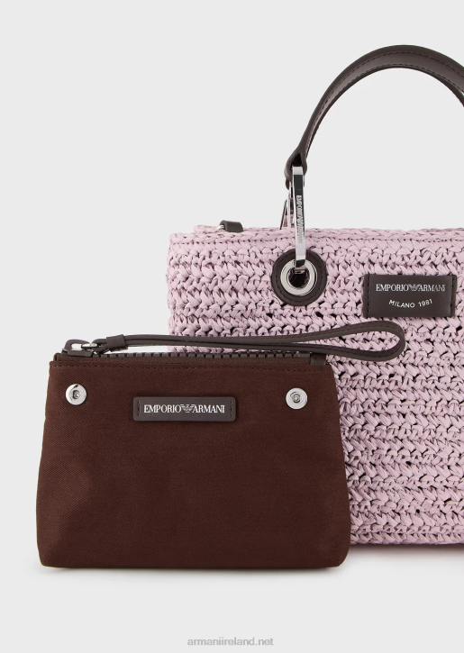 Women 086V719 Small Myea Shopper Bag In Matelasse Straw Armani Pink