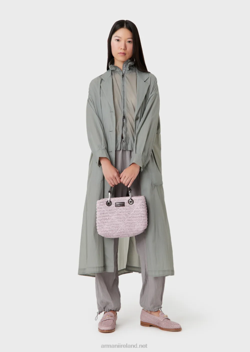 Women 086V719 Small Myea Shopper Bag In Matelasse Straw Armani Pink