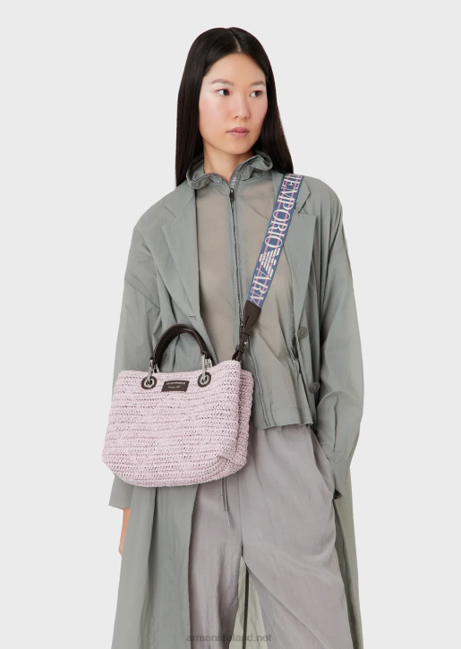 Women 086V719 Small Myea Shopper Bag In Matelasse Straw Armani Pink